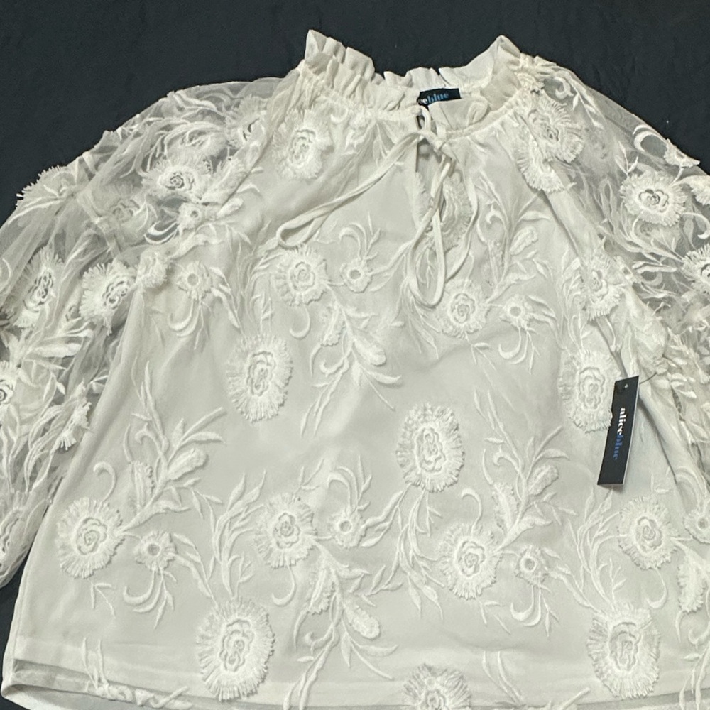 Cream Ruffled 3/4 Sleeve Blouse with Tie Front